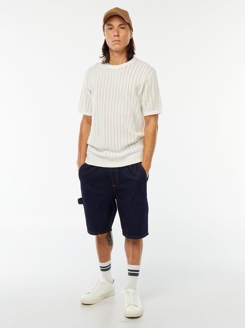 T-shirt en maille tricot à manches courtes Blanc - Kiabi