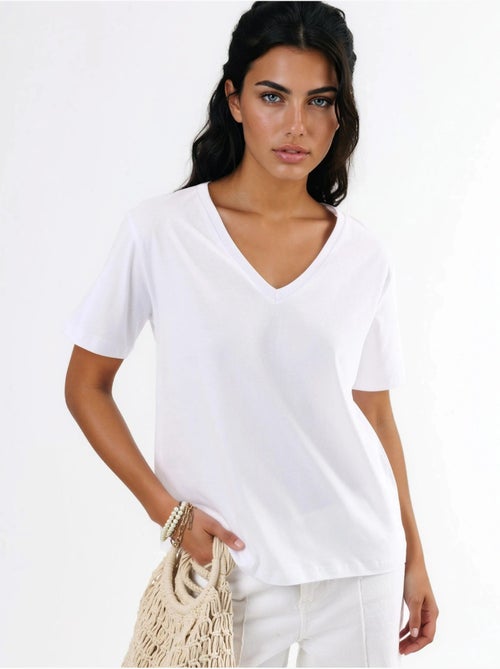 T-shirt en maille unie à col en v busem - Kiabi