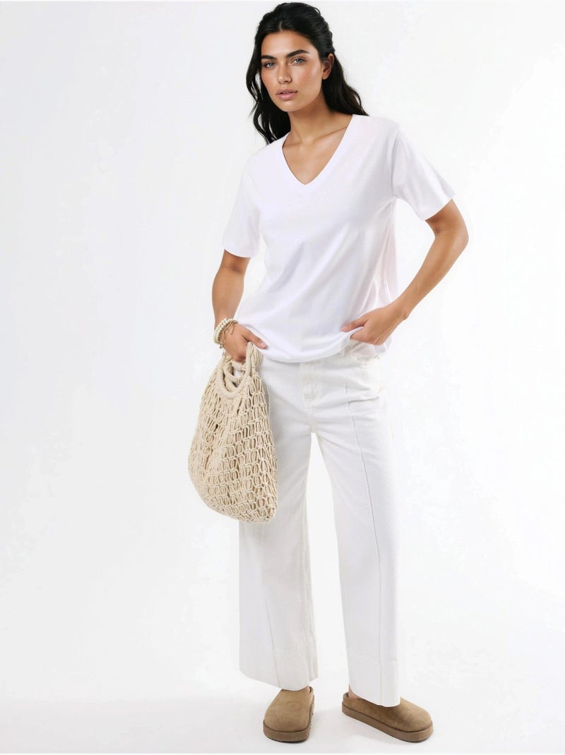 T-shirt en maille unie à col en v busem Blanc - Kiabi