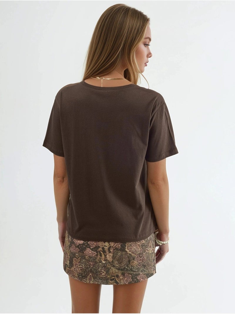 T-shirt en maille unie à col en v busem Marron chocolat - Kiabi