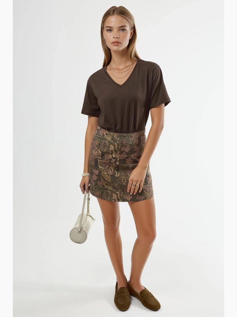 T-shirt en maille unie à col en v busem Marron chocolat - Kiabi