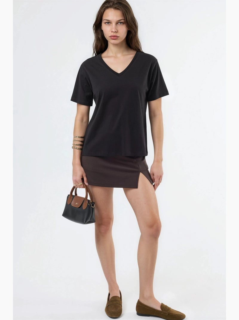 T-shirt en maille unie à col en v busem Noir - Kiabi