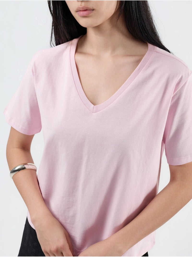 T-shirt en maille unie à col en v busem Rose pâle - Kiabi