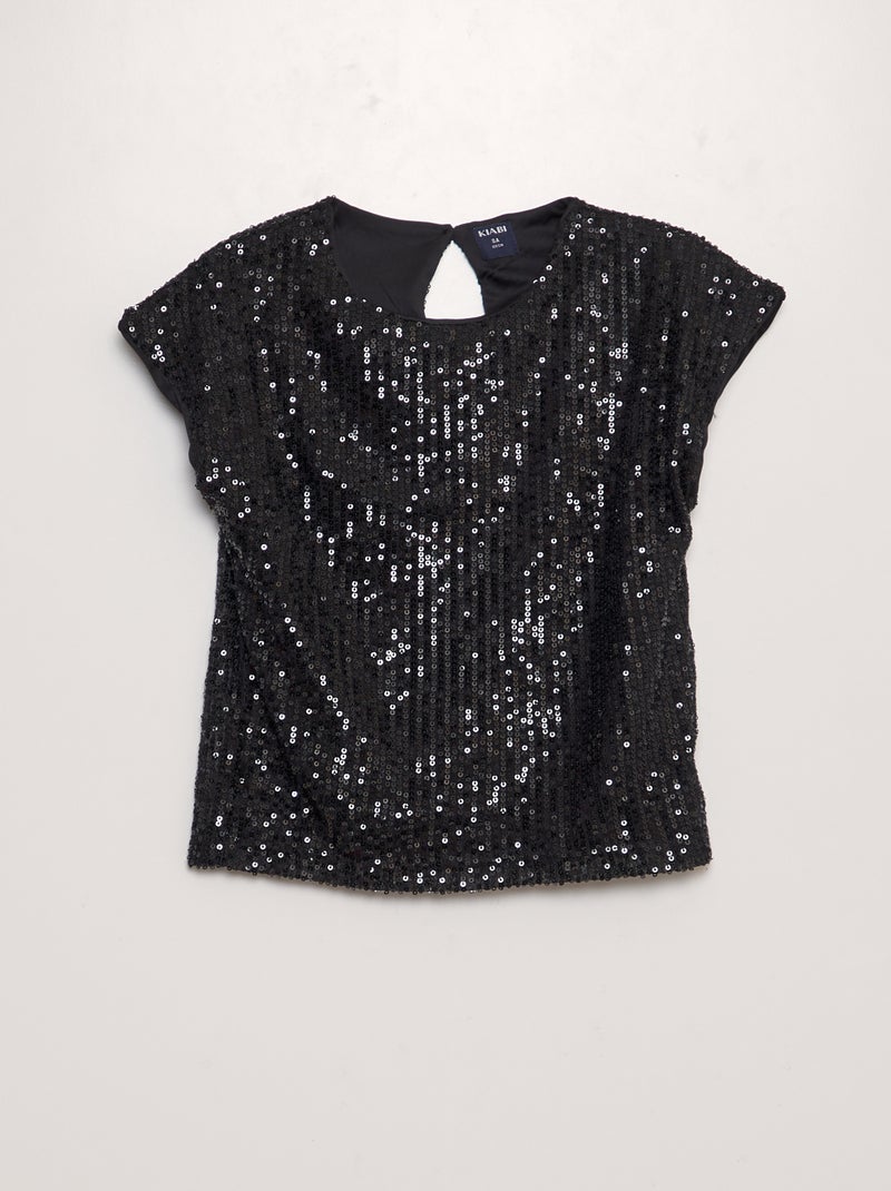 T-shirt en sequins noir - Kiabi