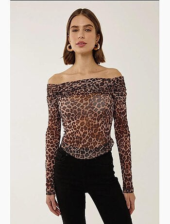 T-shirt épaules dénudées imprimé transparent manches longues hiccup
