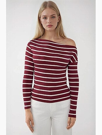 T-shirt épaules dénudées rayé côtelé manches longues hiccup