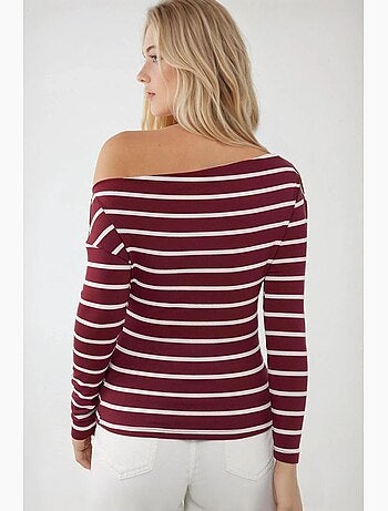 T-shirt épaules dénudées rayé côtelé manches longues hiccup