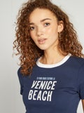 T-shirt esprit campus Bleu - Kiabi