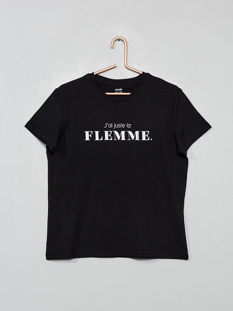 T-shirt fantaisie noir/flemme - Kiabi