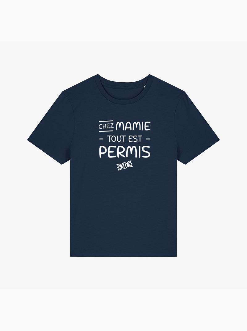 T-shirt Femme - CHEZ MAMIE TOUT EST PERMIS Bleu marine - Kiabi