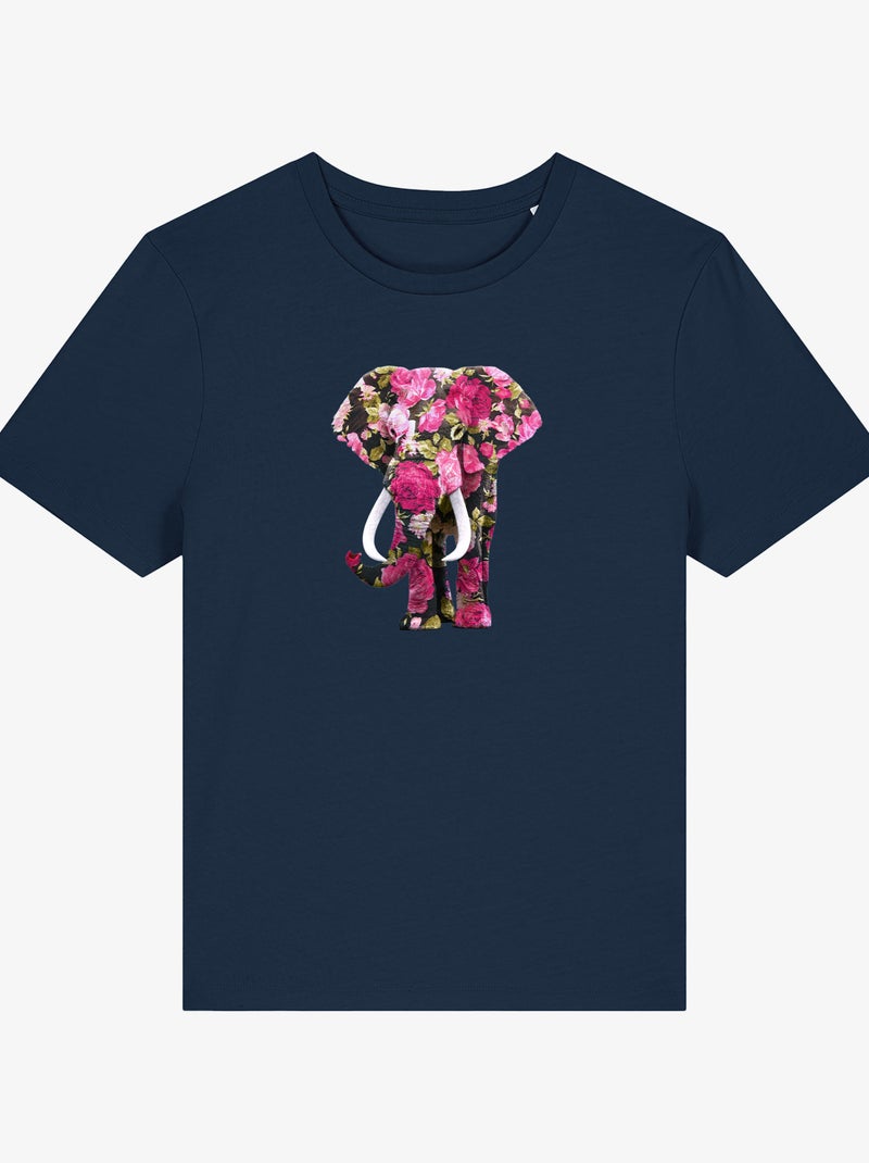 T-shirt Femme - FLORAL ELEPHANT Bleu marine - Kiabi