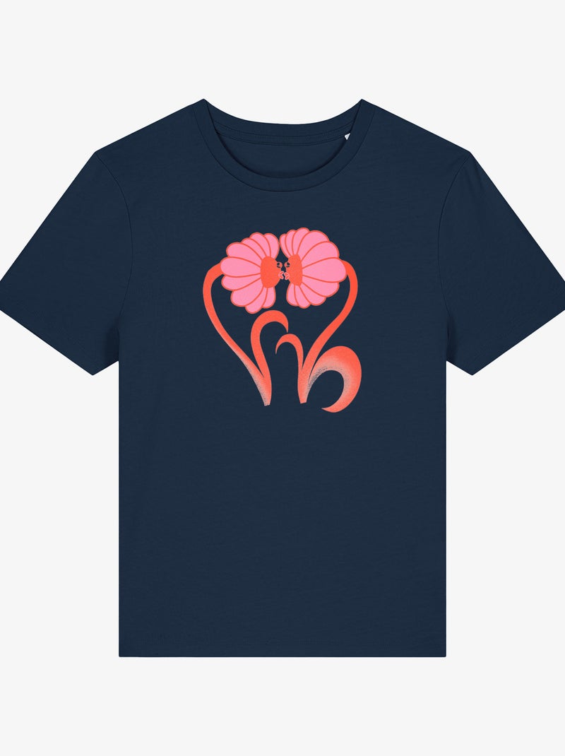 T-shirt Femme - FLOWERS Bleu marine - Kiabi