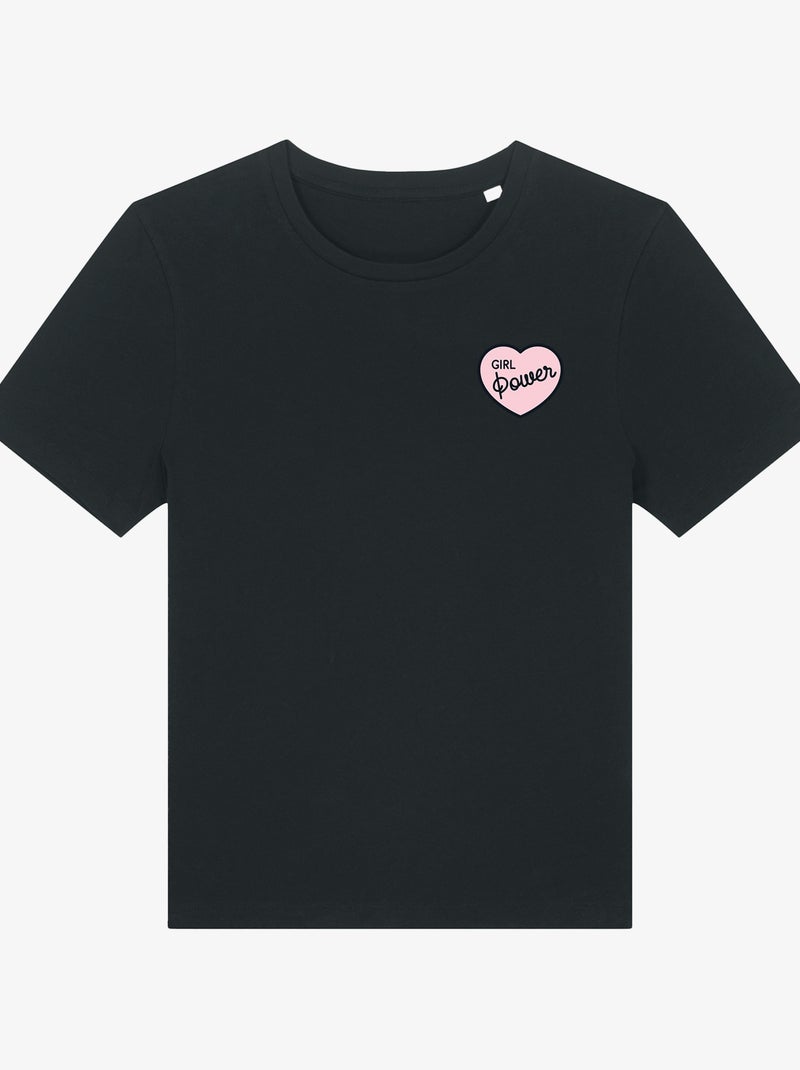 T-shirt Femme - GIRL POWER PINK HEART Noir - Kiabi