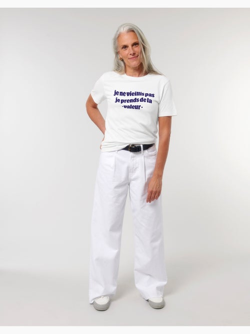 T-shirt Femme - JE NE VIEILLIS PAS JE PRENDS DE LA VALEUR BLEU - Kiabi
