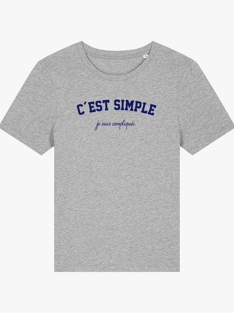 T-shirt Femme - JE SUIS COMPLIQUEE Gris chiné - Kiabi