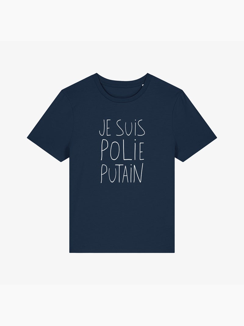 T-shirt Femme - JE SUIS POLIE Bleu marine - Kiabi