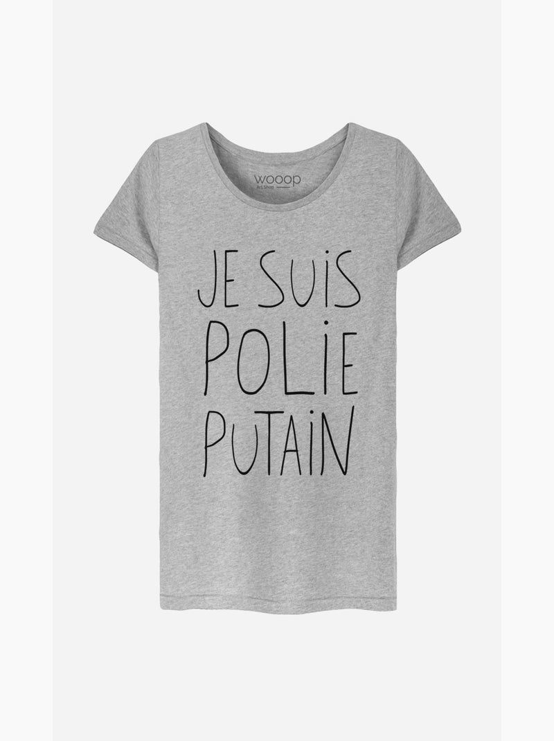 T-shirt Femme - JE SUIS POLIE Gris chiné - Kiabi