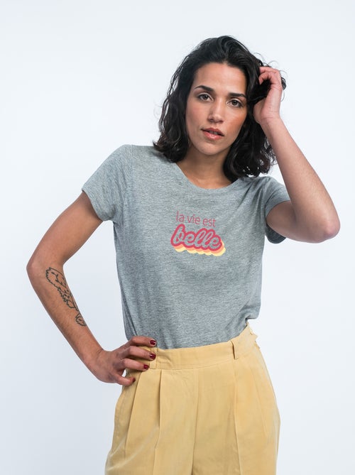 T-shirt Femme - LA VIE EST BELLE ROSE - Kiabi T-shirt Femme - LA VIE EST BELLE ROSE - Kiabi
