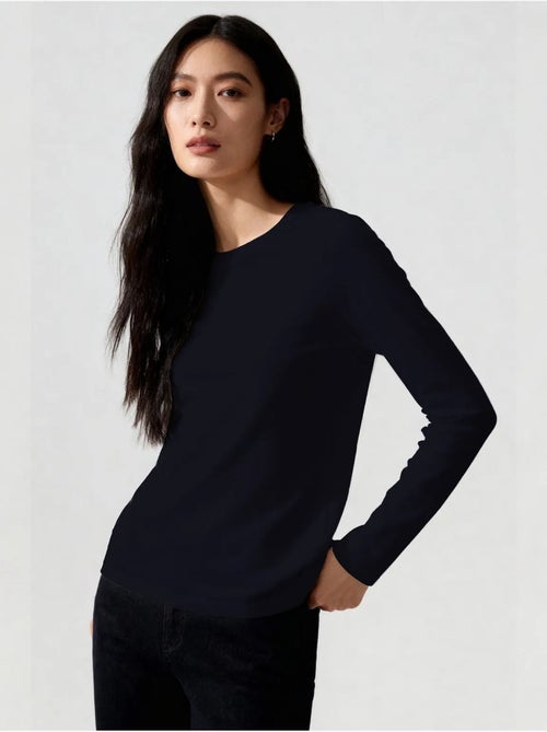 T-shirt femme à manches longues et col rond tommy - Kiabi