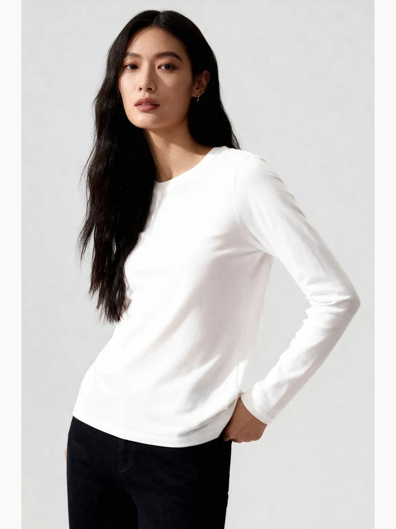T-shirt femme à manches longues et col rond tommy Gris clair - Kiabi