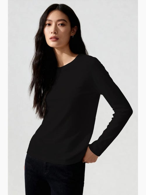 T-shirt femme à manches longues et col rond tommy - Kiabi
