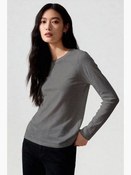 T-shirt femme à manches longues et col rond tommy - Kiabi