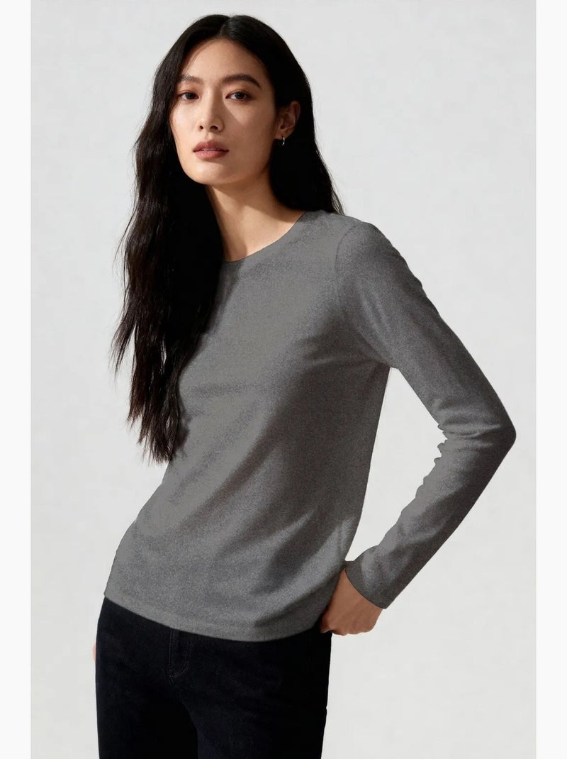 T-shirt femme à manches longues et col rond tommy Gris Noir - Kiabi