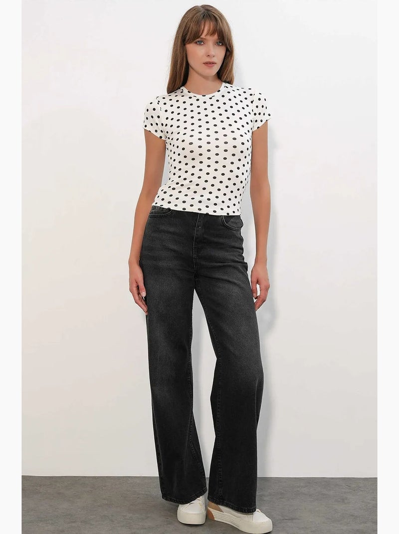 T-shirt femme à pois col rond coupe slim bdart Blanc cassé - Kiabi