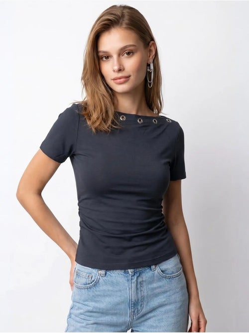 T-shirt femme ajusté à col bateau mixray - Kiabi