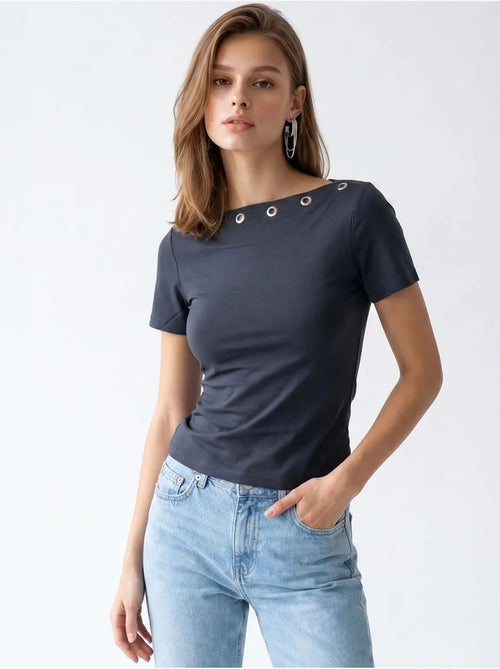 T-shirt femme ajusté à col bateau mixray - Kiabi