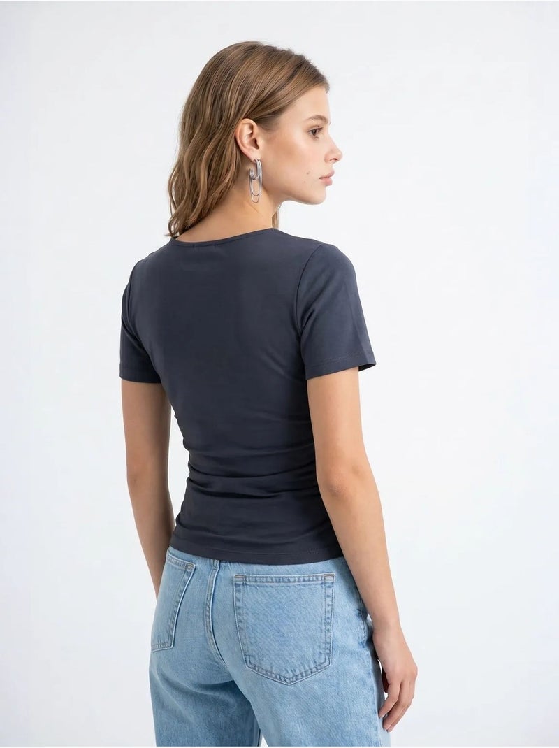 T-shirt femme ajusté à col bateau mixray Gris Noir - Kiabi