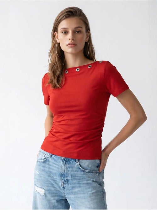 T-shirt femme ajusté à col bateau mixray - Kiabi