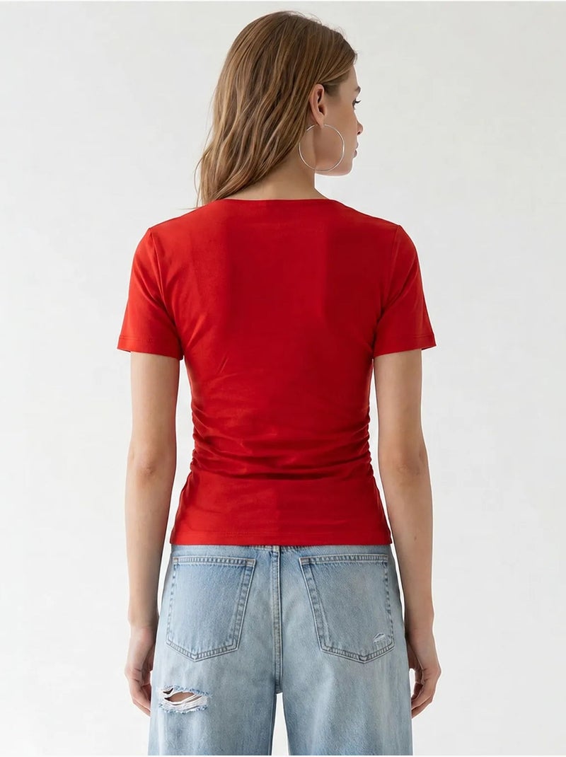T-shirt femme ajusté à col bateau mixray Rouge - Kiabi