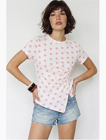 T-shirt femme ajusté à pois, col rond lucci
