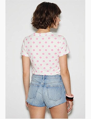 T-shirt femme ajusté à pois, col rond lucci