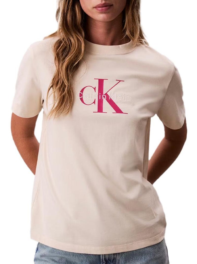 T-Shirt Femme Calvin Klein Jeans Beige - Kiabi