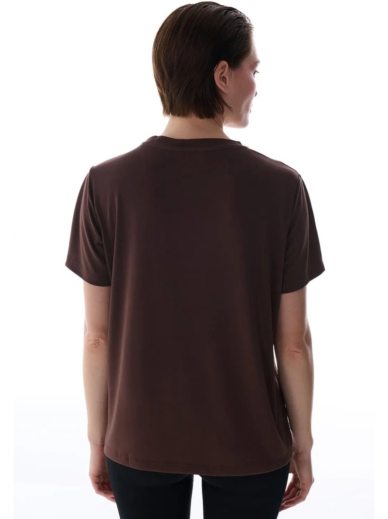 T-shirt femme col rond penti Marron chocolat - Kiabi