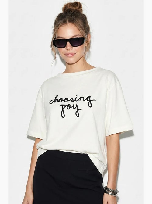 T-shirt femme en coton à col bateau et imprimé lucci - Kiabi T-shirt femme en coton à col bateau et imprimé lucci - Kiabi