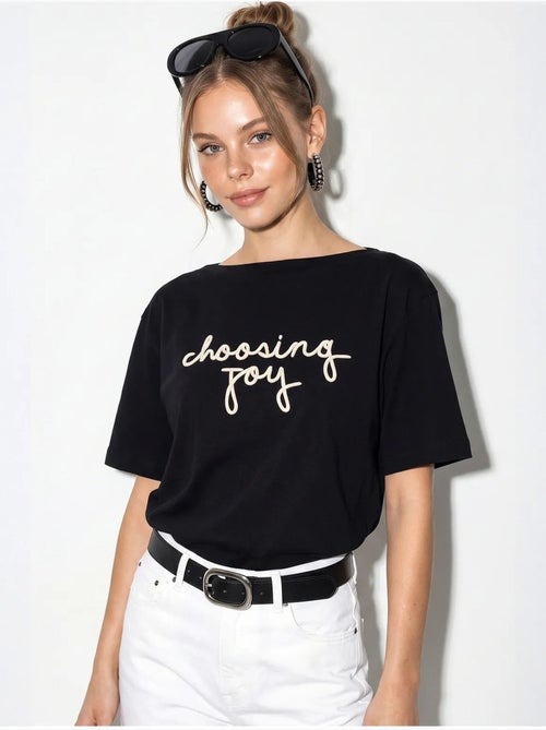 T-shirt femme en coton à col bateau et imprimé lucci - Kiabi T-shirt femme en coton à col bateau et imprimé lucci - Kiabi