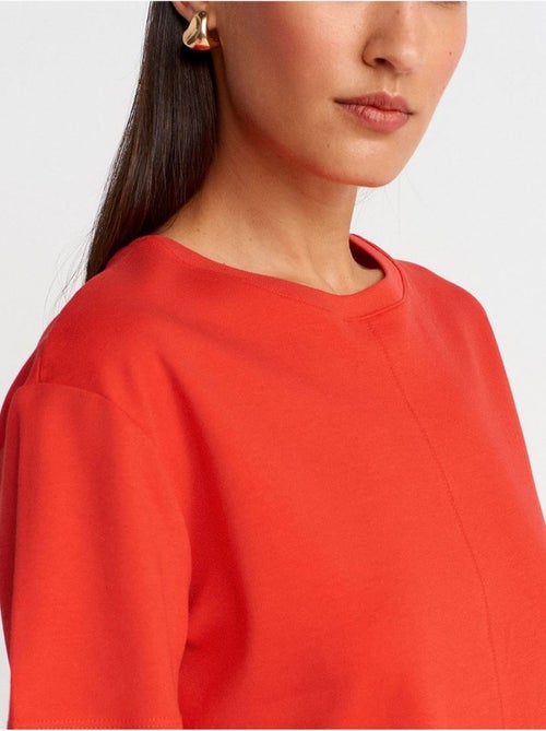 T-shirt femme en coton à col rond avec fente dilvin - Kiabi