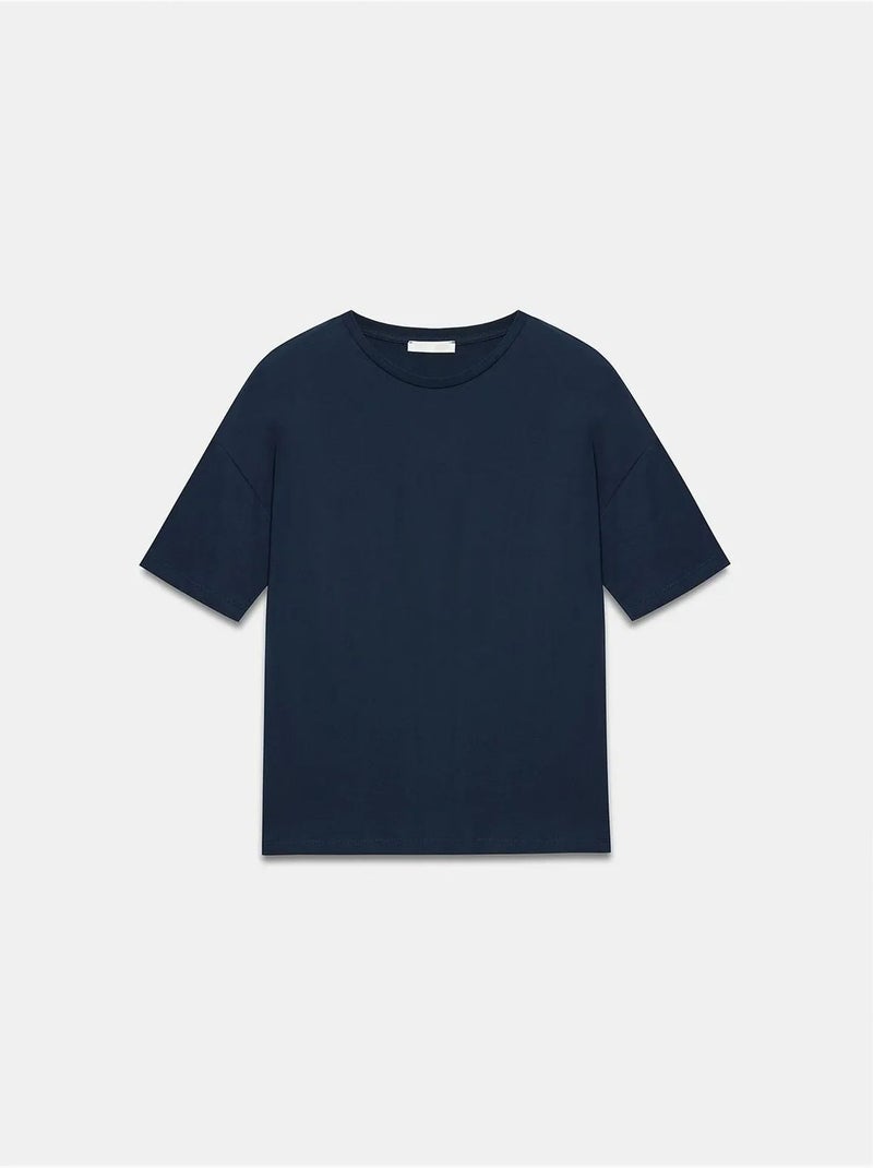 T-shirt femme en coton à col rond dilvin Bleu marine - Kiabi