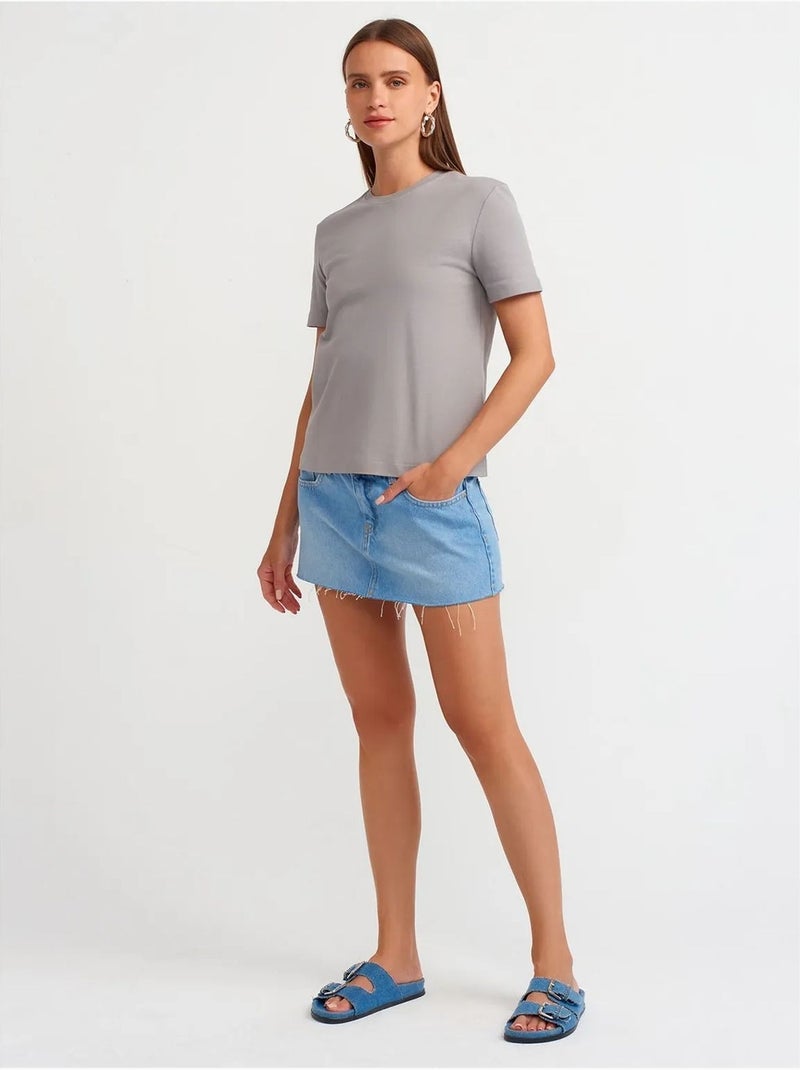 T-shirt femme en coton à col rond dilvin Gris clair - Kiabi