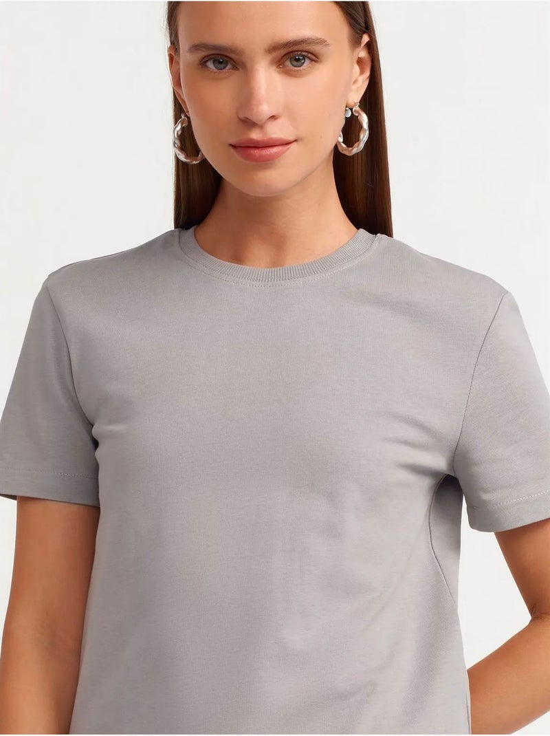 T-shirt femme en coton à col rond dilvin Gris clair - Kiabi