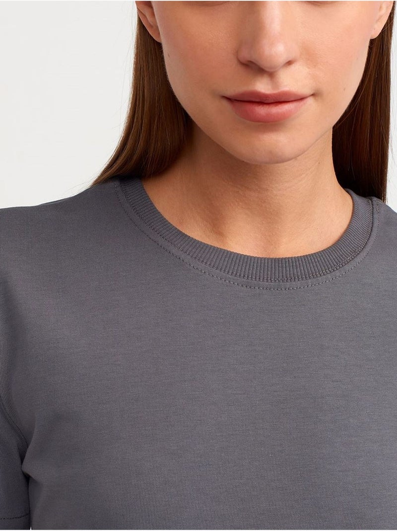 T-shirt femme en coton à col rond dilvin Gris Noir - Kiabi