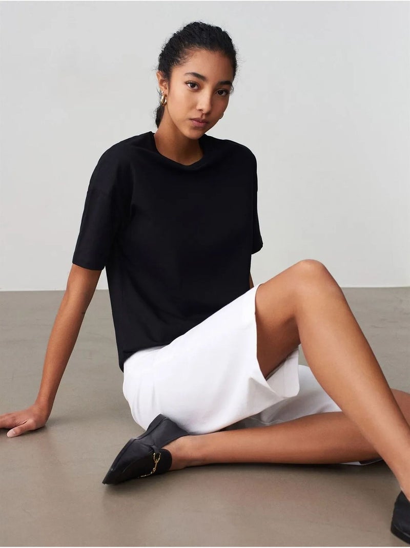 T-shirt femme en coton à col rond dilvin Noir - Kiabi