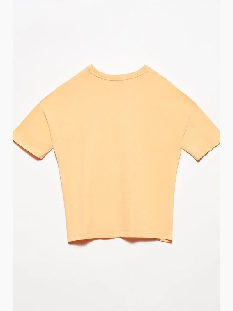 T-shirt femme en coton à col rond dilvin Orange clair - Kiabi