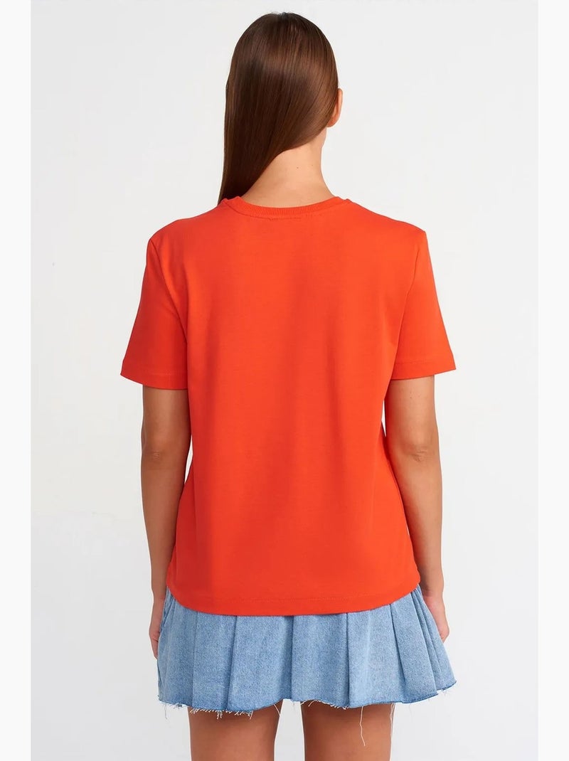T-shirt femme en coton à col rond dilvin Orange - Kiabi