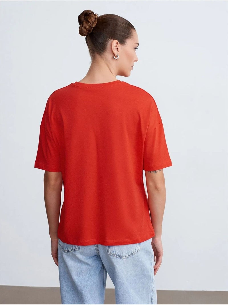 T-shirt femme en coton à col rond dilvin Rouge - Kiabi