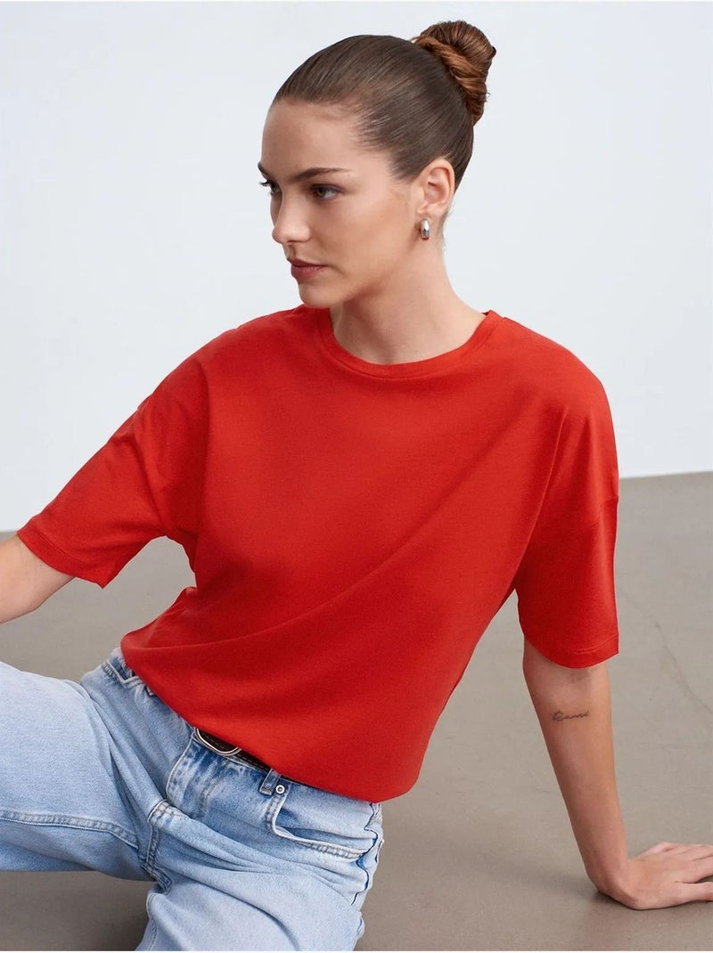 T-shirt femme en coton à col rond dilvin Rouge - Kiabi