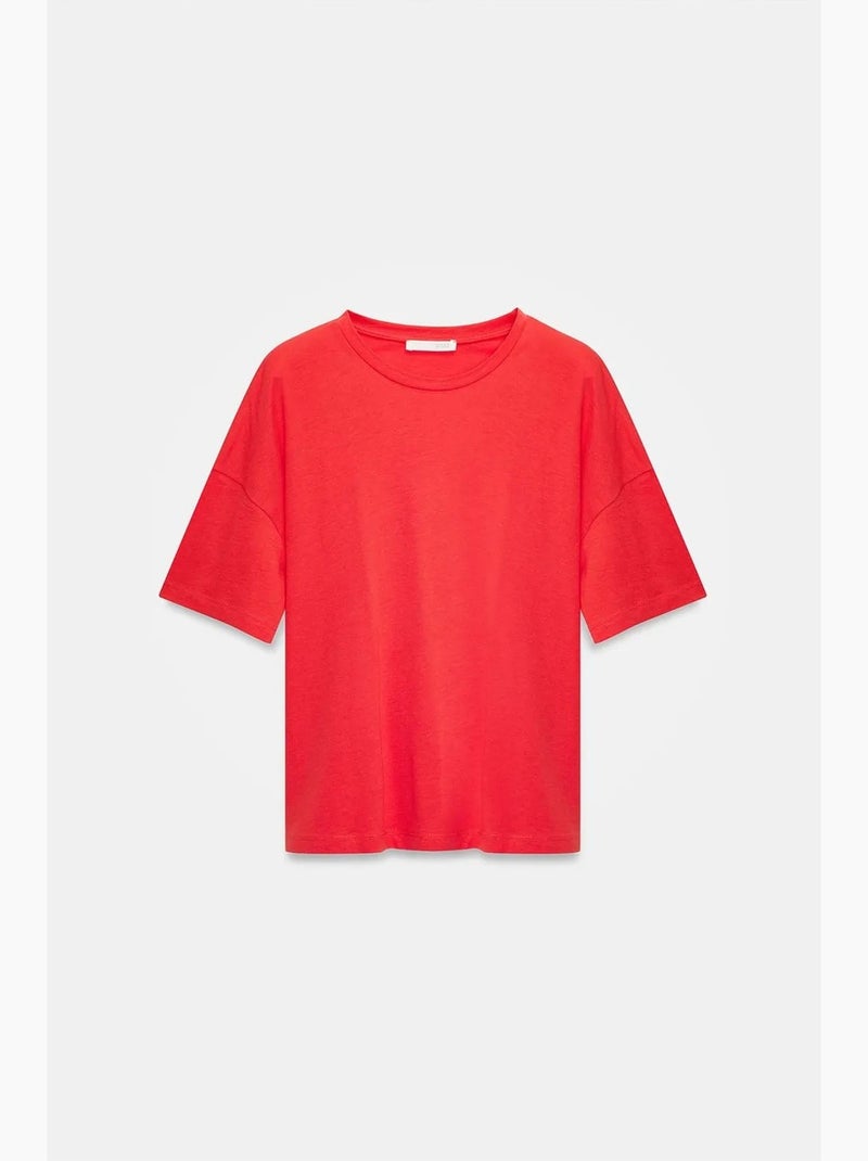 T-shirt femme en coton à col rond dilvin Rouge - Kiabi